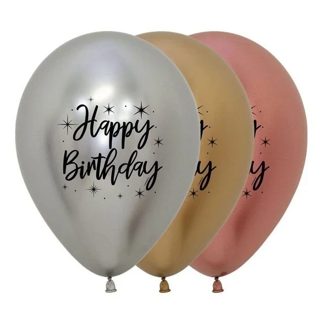 Latex Balloons - Happy Birthday Metallic Deluxe Assorted (30cm) - Pack of 12