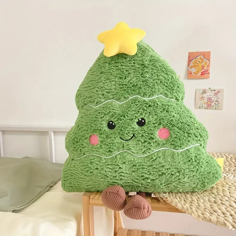 Christmas Tree Plush Throw Pillow 50.04cm - Festive Polyester Decorative Cushion for Holiday Season