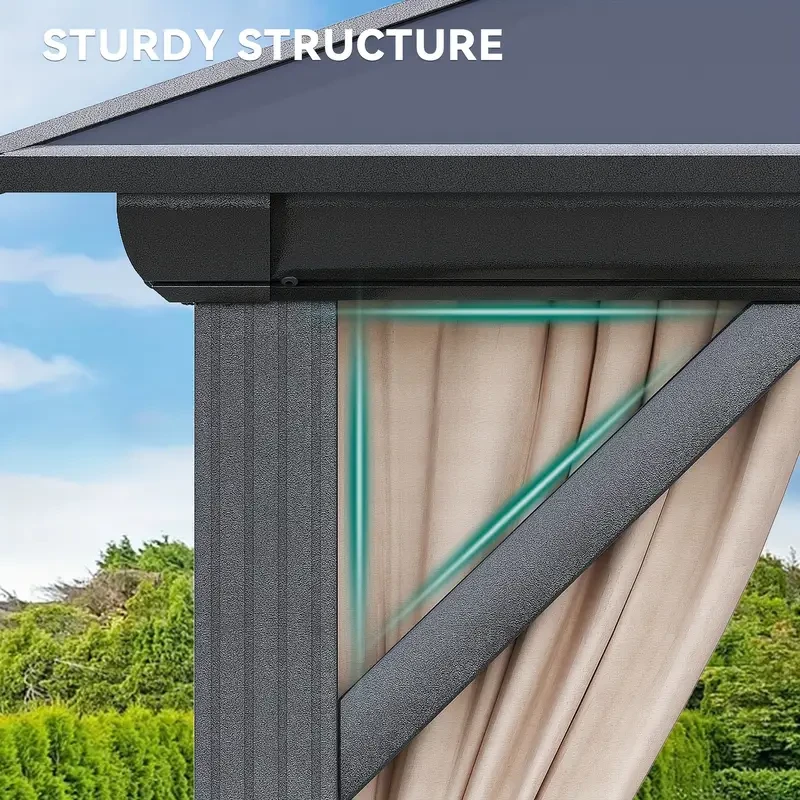 Balconera Gazebo - Polycarbonate Hardtop Double Roof Canopy with Netting and Shaded Curtains, Aluminum Frame (10x12ft, 12x12ft, 12x14ft, 12x16ft)