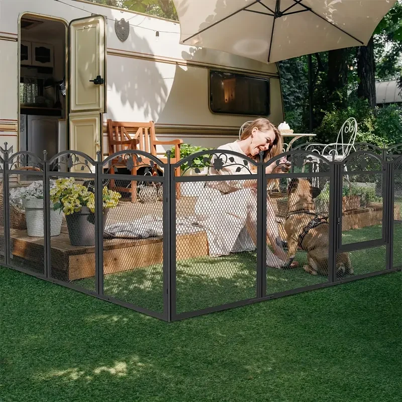 8 Panels Heavy Duty Dog Playpen Pen Pet Whelping Playpen Cage With Waterproof Fertility Mat Or Outdoor Garden Puppy Play Exercise Metal Fence