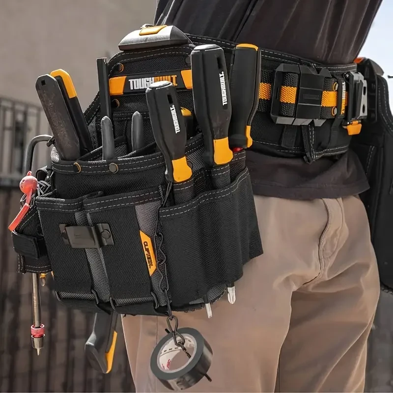 Toughbuilt TB-CT-114 Electrician's Pouch with Shoulder Strap - Durable Polyester, 21-Pocket Tool Organizer with ClipTech Hub & Kickstand Feature