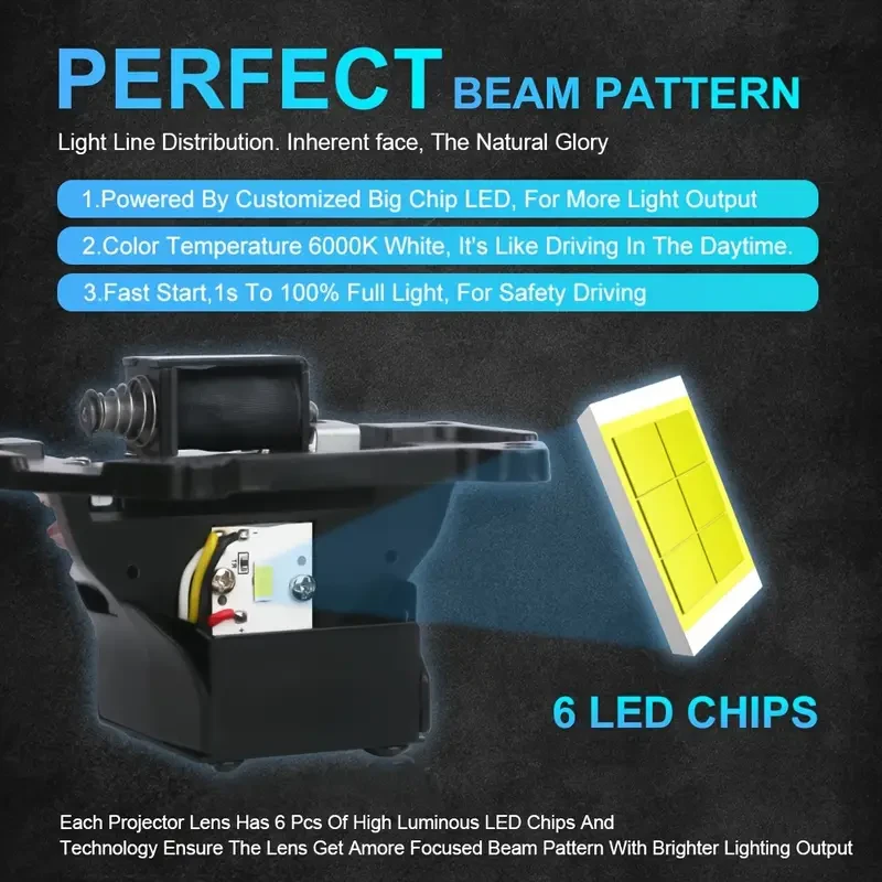 LupuAuto Original 7.62 cm Bi LED Projector Lens for Hella LED Headlight - 120W 40000LM - 6 LED Chips - Perfect Beam Pattern - Suitable for Most Headlights - 12-24V Al Alloy