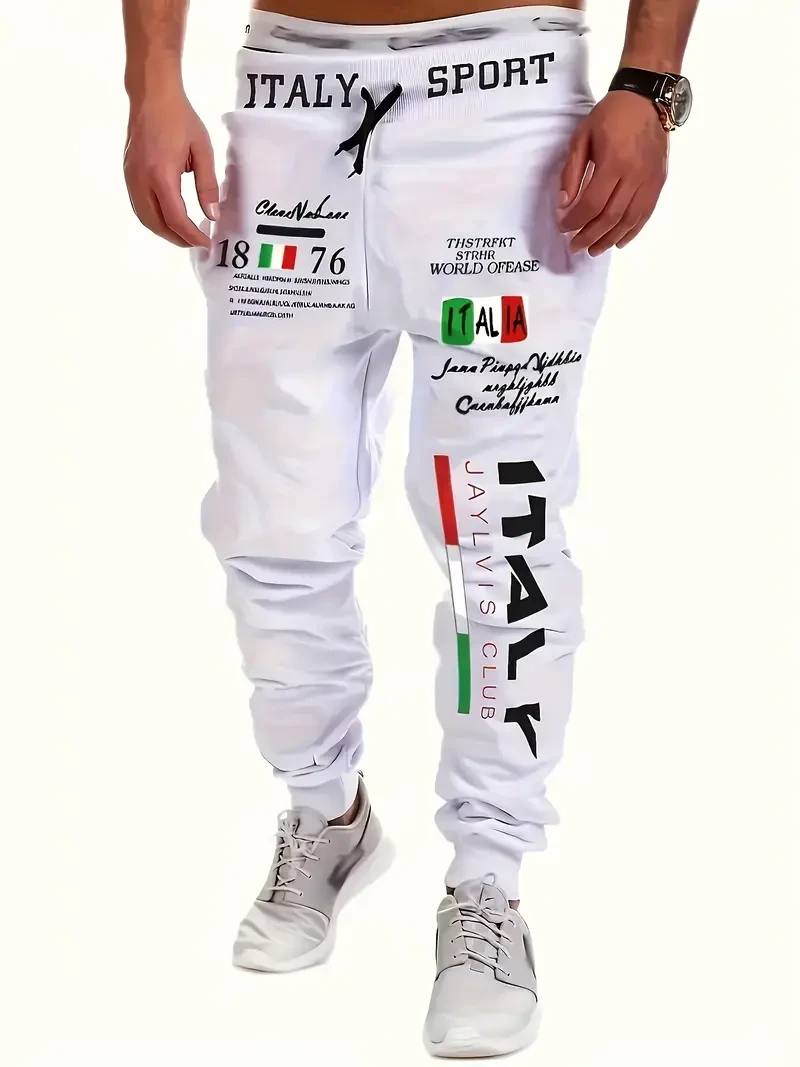 Mens Italian Print Luxury Joggers - Fashion-Forward Street Style Sweatpants - Comfortable, Lightweight for Spring/Fall - Versatile Casual Wear, Perfect Fit