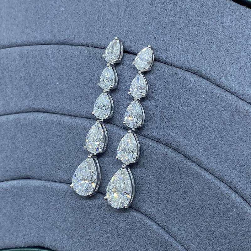 Solid 14K White Gold Pear Cut Full Eternity Necklace (43ctw) & Earrings (9.2ctw)