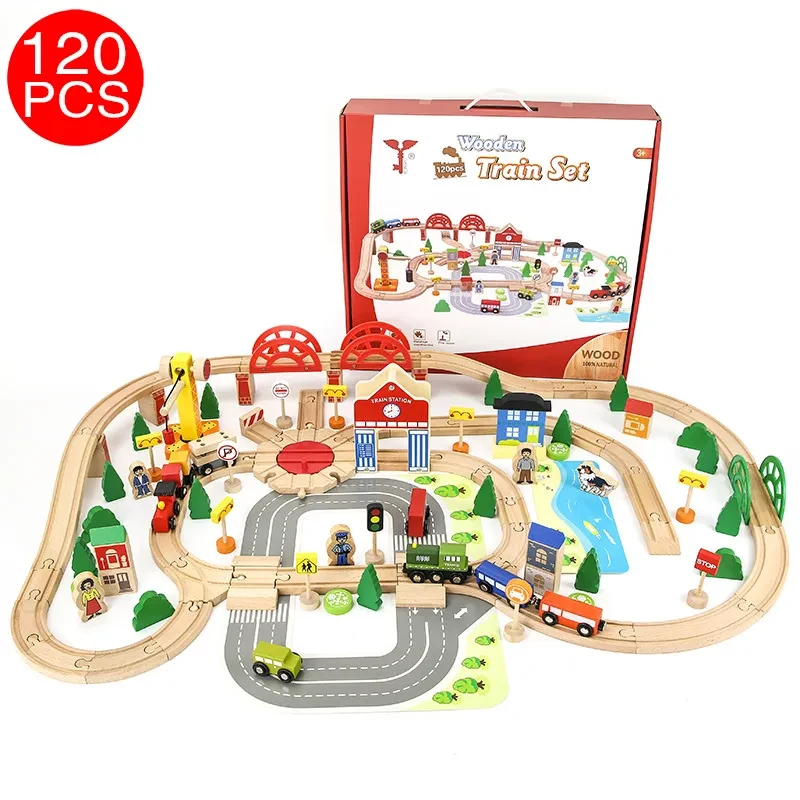 120 Pieces Of Wooden Track Toy Train For Children