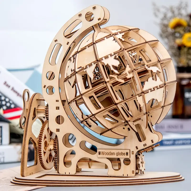 3D DIY Wooden Globe Puzzle - Mechanical Drive Model Kit