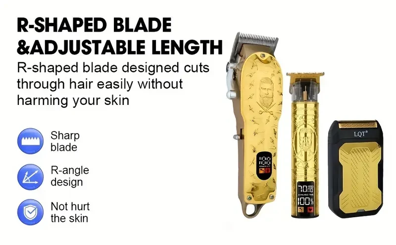 LQT Advanced Salon Hairdressing Tool Set of Three, Metal Cordless Hair Clipper, USB Rechargeable Trimmer, Men's Electric Shaver, Exquisite Gift Box Packaging, Gift Choice for Special Occasions