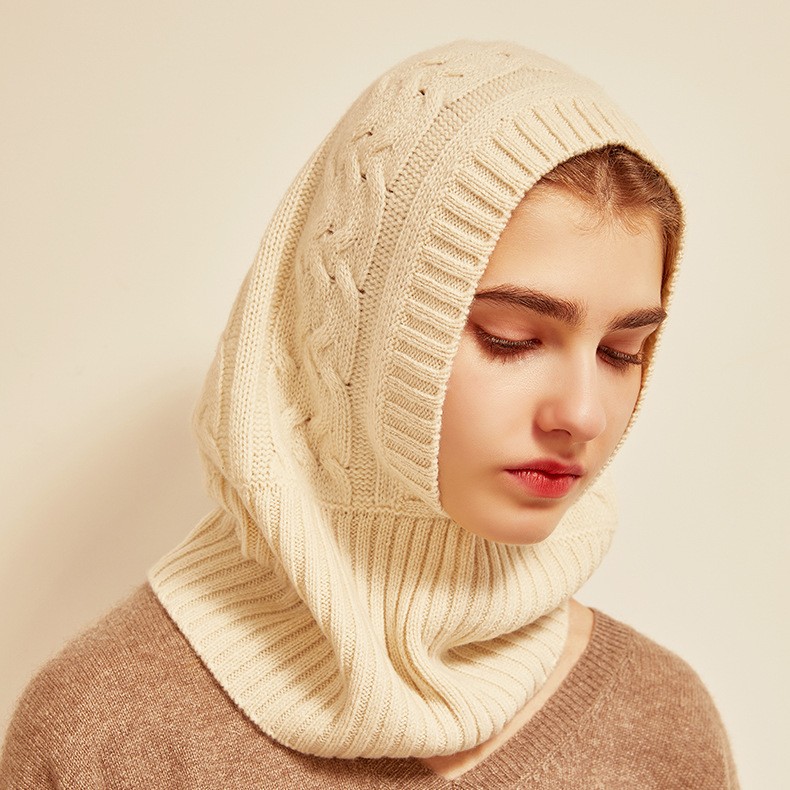 Warm Cashmere Couple Knit Cable One-Piece Hat