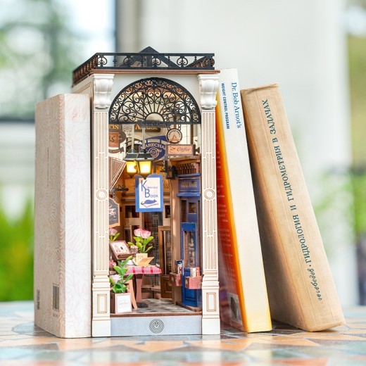 ROBOTIME DIY Book Nook Kit - Arcade Dating Scene With Dust Cover, 3D Wooden Miniature Dollhouse Puzzle, Creative Bookend Bookshelf Decor, Unique Gift For Adults