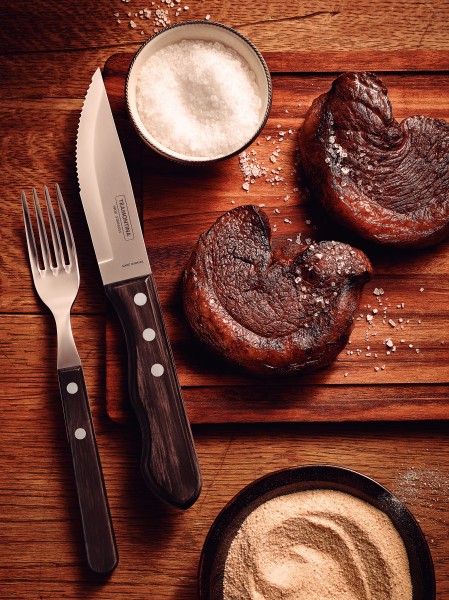 Churrasco Steak Knife Jumbo Serrated Wide Blade Polywood Brown 5", 12cm - Tramontina