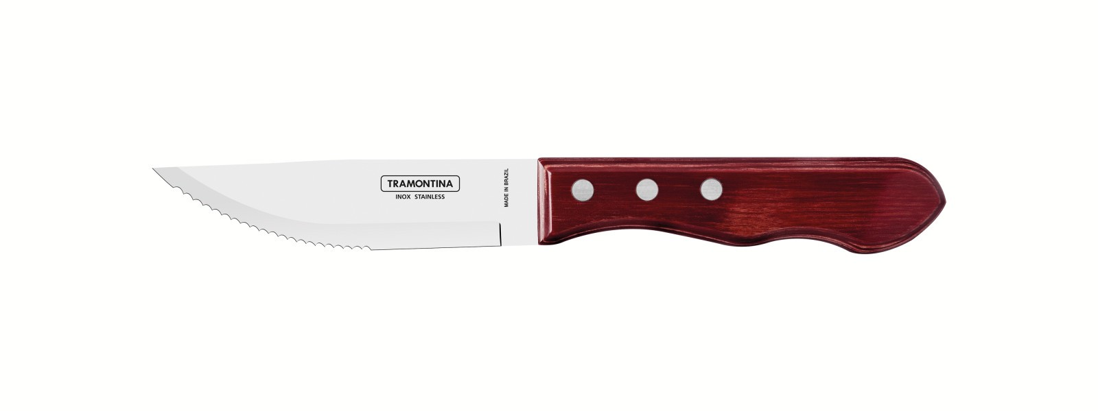 Churrasco Steak Knife Jumbo Serrated Wide Blade Polywood Red 5", 12cm - Tramontina