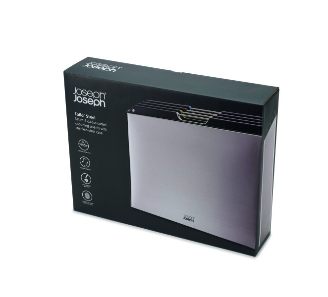 Folio Steel 4-piece chopping board set Stainless Steel - Joseph Joseph