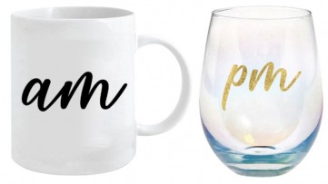 AM PM 360ML MUG & STEMLESS GLASS 600ML GIFT SET