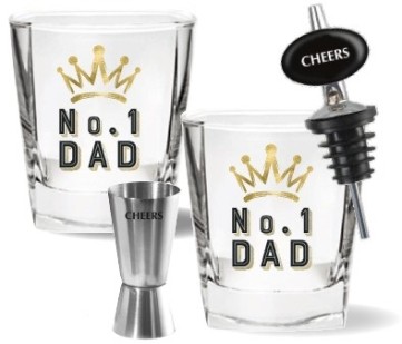 DAD 4PC SET 2 SPIRIT GLASSES, JIGGER & POURER