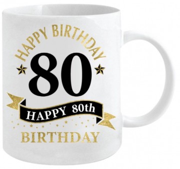80TH WHITE AND GOLD MUG 360ML
