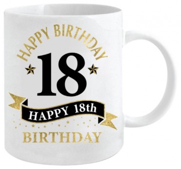**18TH WHITE AND GOLD MUG 360ML