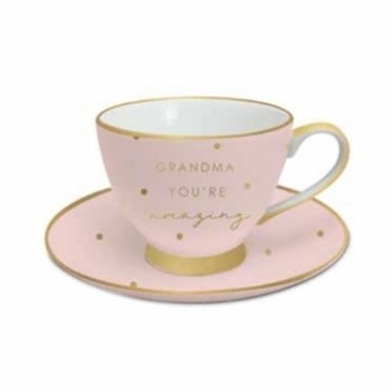 **GRANDMA PINK & GOLD YOU'RE AMAZING TEACUP & SAUCER 11OZ