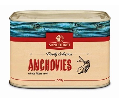 ANCHOVIES WHOLE FILLETS IN OIL720GM(SANDHURST ANCH800)[CHIL]